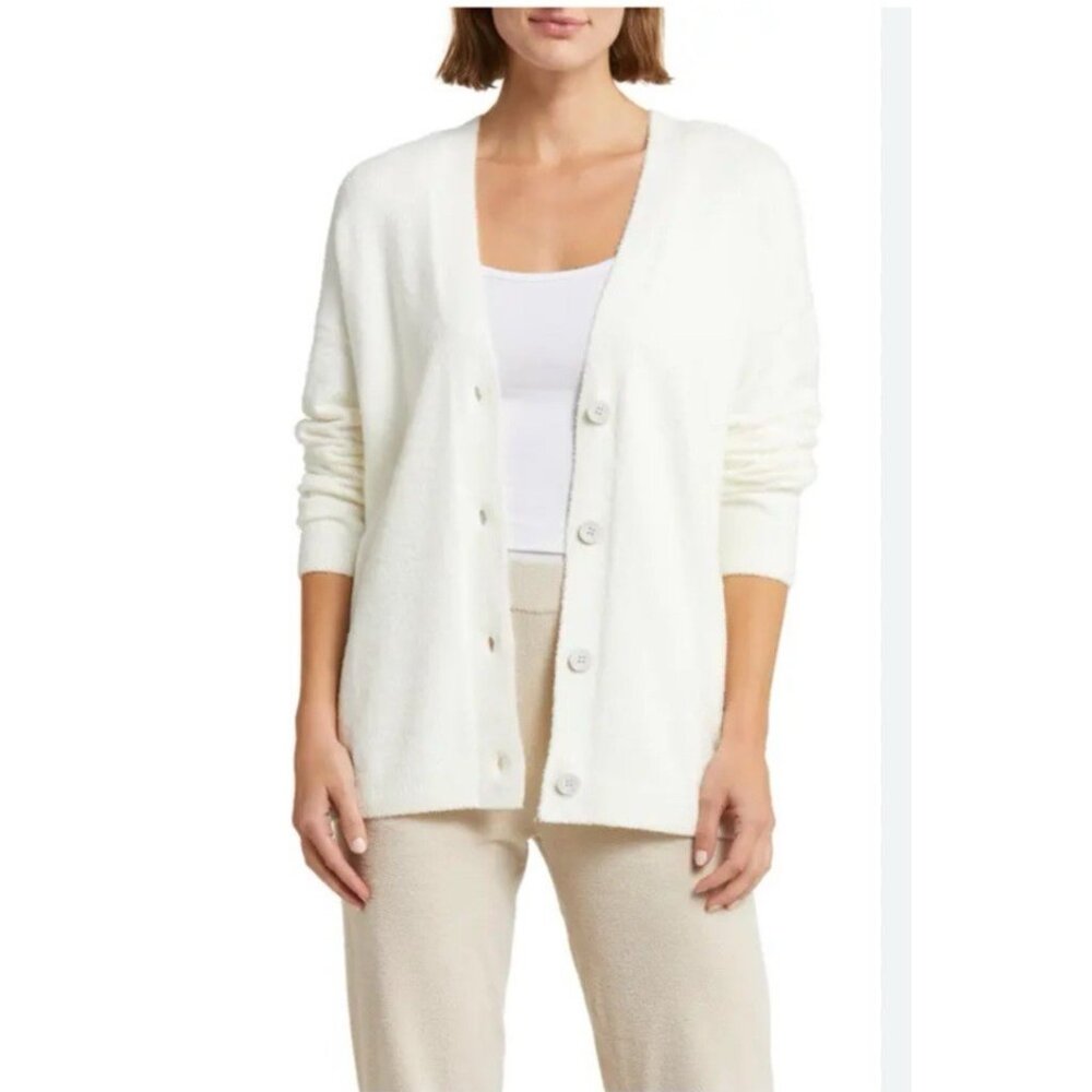 Barefoot Dreams S Small CozyChic Lite V Back Neck Ivory Cardigan Sweater